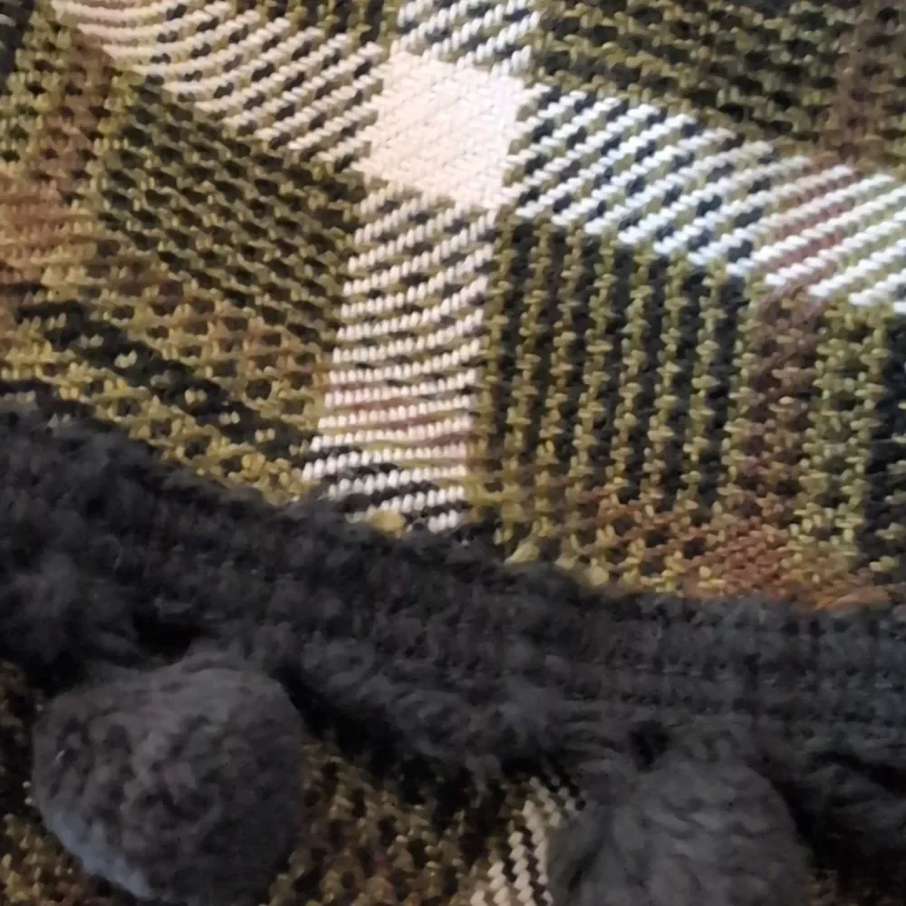 70s Vintage Wool Plaid Poncho & Matching Skirt with Pom Pom‎ Trim MCM
